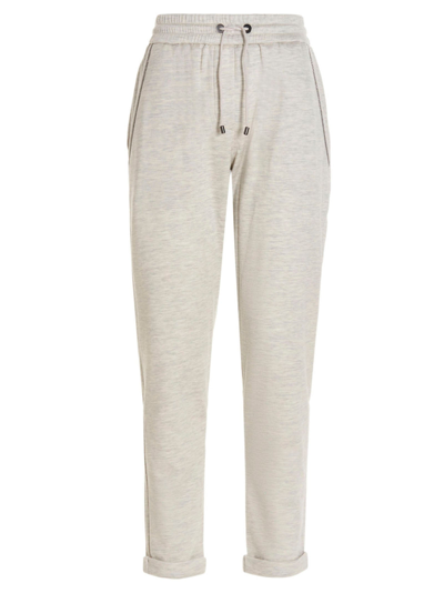 Shop Brunello Cucinelli Drawstring Cropped Track Pants In Grey