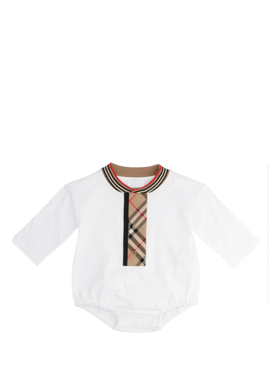 Shop Burberry Kids Vintage Check Trim Bodysuit In White