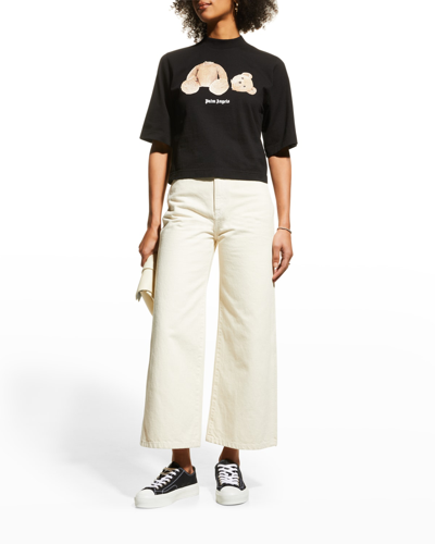 Shop Palm Angels Bear Cropped Tee In Black Brown