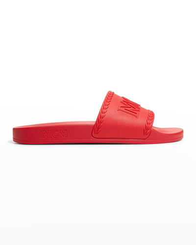 Shop Mcm Men's  Logo Pool Slide Sandals In Lychee