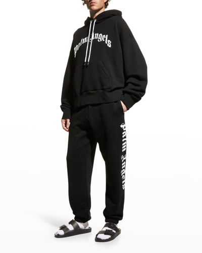 Shop Palm Angels Men's Curved Logo Hoodie In Black White