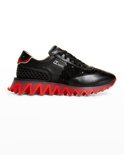 Shop Christian Louboutin Men's Loubishark Crystal-embellished Sneakers In Black/loubi