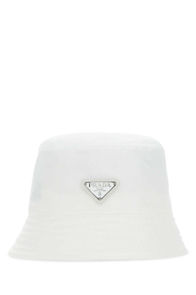 Shop Prada Logo Plaque Bucket Hat In White