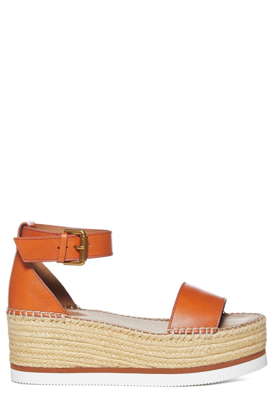 Shop See By Chloé Glyn Platform Open Toe Sandals In Brown