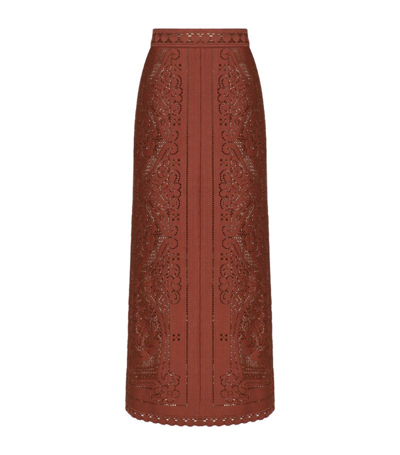 Shop Valentino Lace Maxi Skirt In Brown