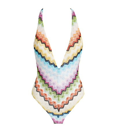 Shop Missoni Zigzag V-neck Swimsuit In Multi