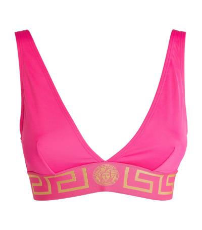 Shop Versace Greca-trim Bikini Top In Pink