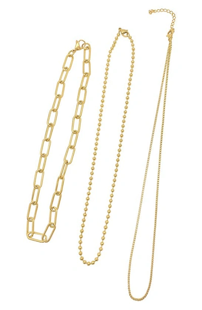 Adornia 14k Yellow Gold Plated Paperclip, Ball & Box Chain Necklace Set In Yellow