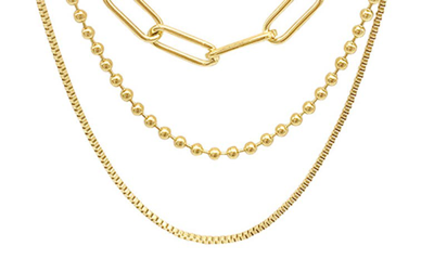 Adornia 14k Yellow Gold Plated Paperclip, Ball & Box Chain Necklace Set In Yellow