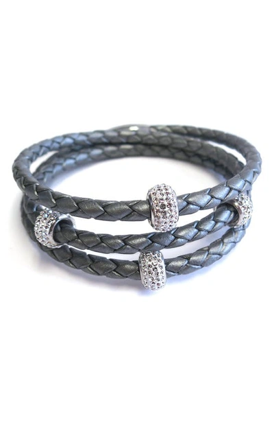 Shop Liza Schwartz Bedazzle Leather Triple Wrap Bracelet In Grey