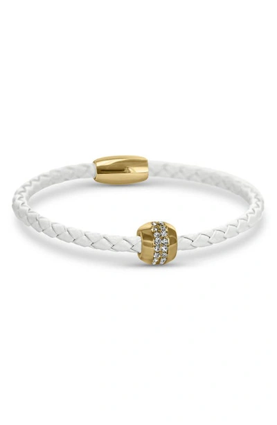 Shop Liza Schwartz Good Karma Cz Braided Leather Bracelet In Gold/ Snow White