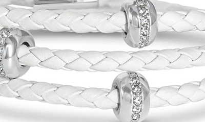 Shop Liza Schwartz Good Karma Leather Triple Wrap Bracelet In Silver/ Snow White