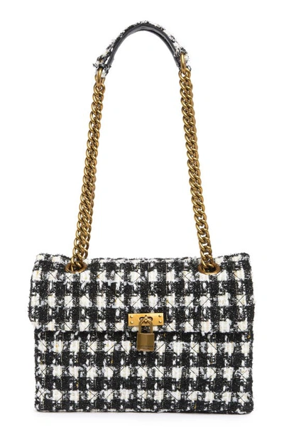 Shop Kurt Geiger Brixton Lock Tweed Shoulder Bag In Charcoal