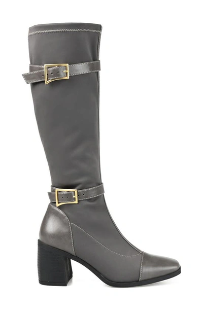 Journee Collection Womens Gaibree Stacked Heel Knee High Boots In Grey