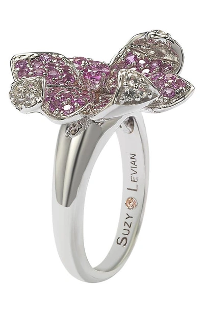 Shop Suzy Levian Sterling Silver & Pink Sapphire Flower Ring