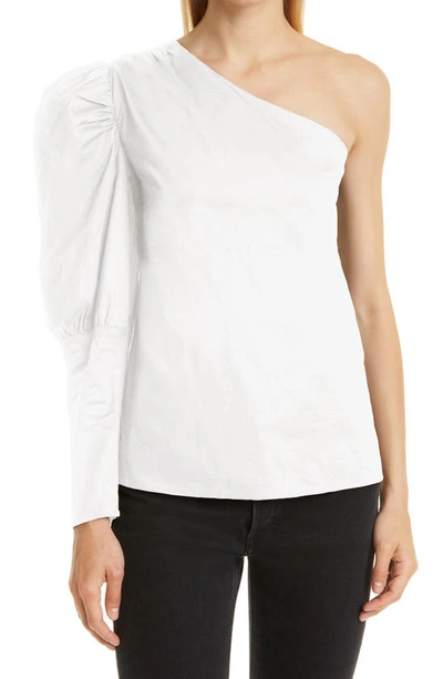 Shop Nicole Miller One-shoulder Cotton Poplin Top In White