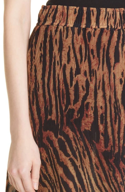 Shop Ganni Tiger Stripe Pleated Georgette Skirt In Tigers Eye