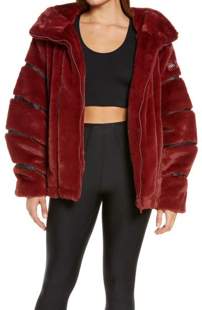 Alo Yoga Knock Out Hooded Faux Fur Hooded Jacket In Cranberry | ModeSens