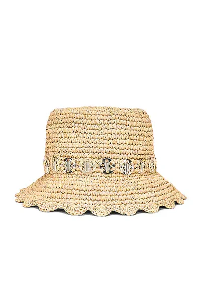 Shop Rabanne Raffia Bucket Hat In Natural & Light Gold