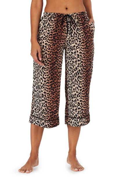 Room Service Pjs Wide Leg Crop Pajama Pants In Brown Print