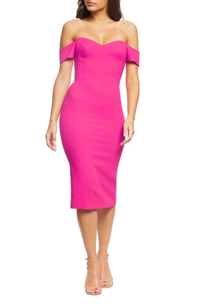 Shop Dress The Population Bailey Off The Shoulder Body-con Dress In Bright Fuchsia