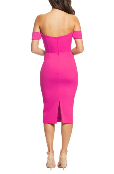 Shop Dress The Population Bailey Off The Shoulder Body-con Dress In Bright Fuchsia