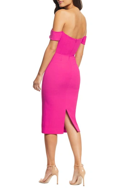 Shop Dress The Population Bailey Off The Shoulder Body-con Dress In Bright Fuchsia