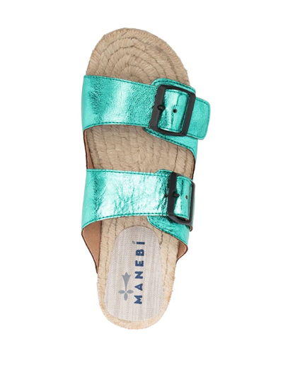 Shop Manebi Double Buckle Strap Sandals In Green