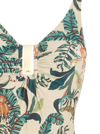 Shop Lygia & Nanny Mirassol Leaf-print Swimsuit In Neutrals