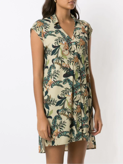 Shop Lygia & Nanny Monkey Print Shirt Dress In Neutrals