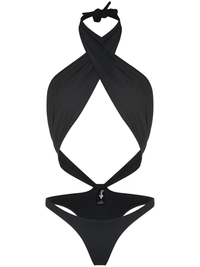 Shop Reina Olga Showpony Cross-front Swimsuit In Black