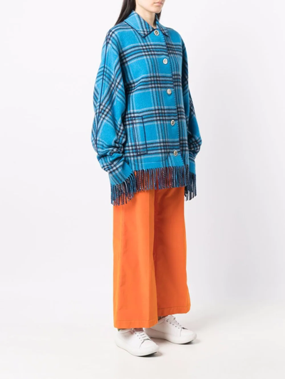 Shop Marni Oversized Check Blanket Coat In Blue
