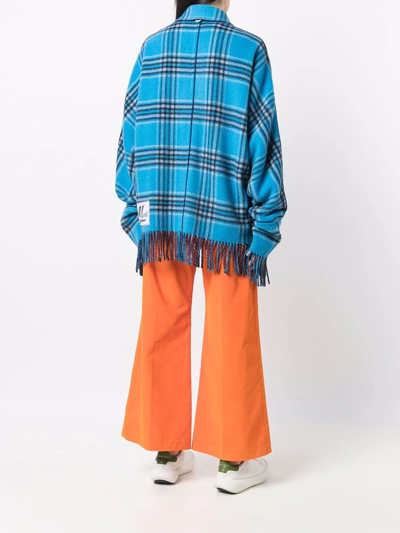 Shop Marni Oversized Check Blanket Coat In Blue