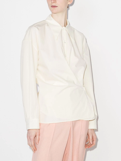 Shop Lemaire Side-fastening Wrap Shirt In Yellow