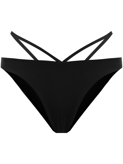 Simkhai Emmalynn Solid Strappy Bikini Bottoms Black L In Black
