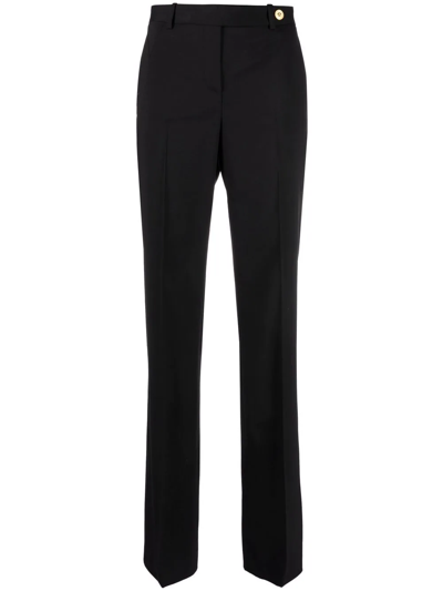 Shop Versace Pressed-crease Wide-leg Tailored Trousers In Black