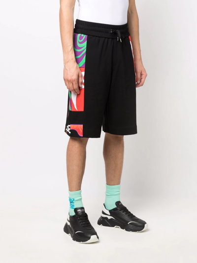 Shop Versace Abstract-print Cotton Track Shorts In Black