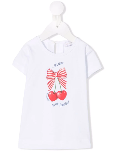 Shop Monnalisa Cherry-print Short-sleeved T-shirt In White