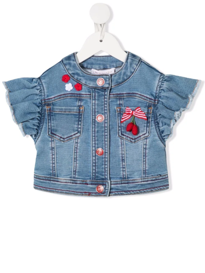 Shop Monnalisa Embroidered Denim Jacket In Blue