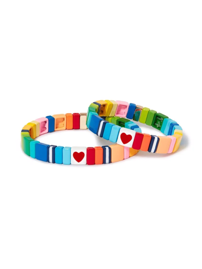 Shop Roxanne Assoulin Mommy And Me Rainbow Hearts Bracelet Set In Multicolour