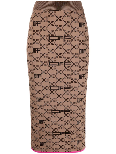 Shop Off-white Intarsia-knit Arrows-logo Pencil Skirt In Brown