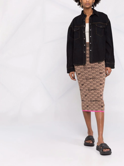 Off-white Intarsia-knit Arrows-logo Pencil Skirt In Brown