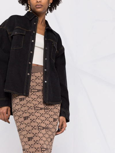 Off-white Intarsia-knit Arrows-logo Pencil Skirt In Brown