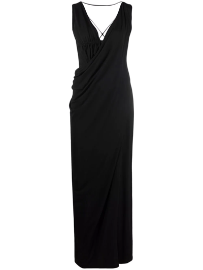 Shop Alberta Ferretti Draped Sleeveless Evening Dress In Black