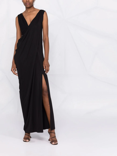 Alberta Ferretti Draped Sleeveless Evening Dress In Black