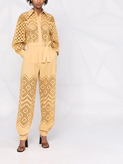 Shop Alberta Ferretti Broderie Anglaise Belted Jumpsuit In Yellow