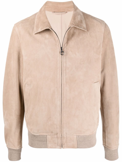 Ferragamo Four Seasons Suede Bomber Jacket In Neutrals