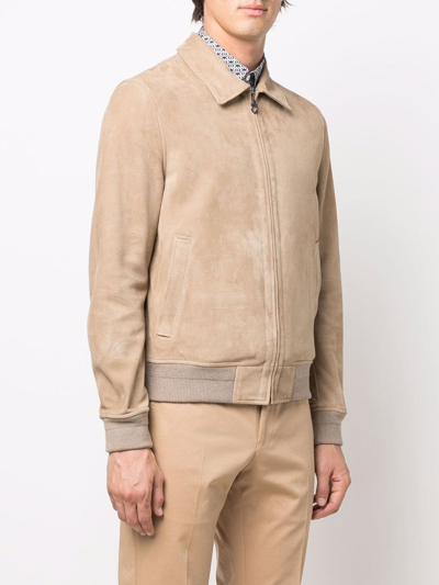 Ferragamo Four Seasons Suede Bomber Jacket In Neutrals