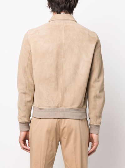 Ferragamo Four Seasons Suede Bomber Jacket In Neutrals