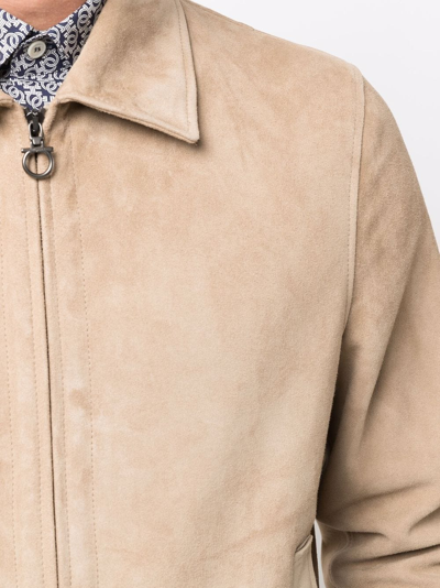 Ferragamo Four Seasons Suede Bomber Jacket In Neutrals